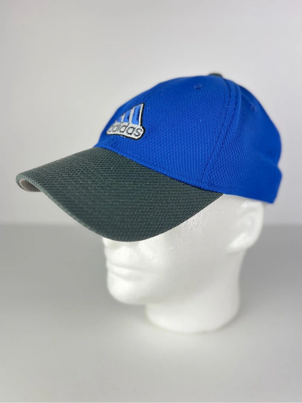 Adidas Climalite A-Flex Fitted Youth Hat Baseball Cap Embroidered Logo Blue Gray